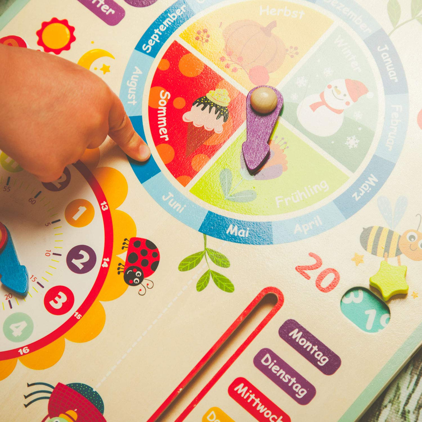 Tooky Toy Kalenderuhr Jahresuhr - Kinder Lernuhr - Holz Spielzeug Lern-Spielzeug - Uhr - Jahreszeiten - Wetter aus Holz