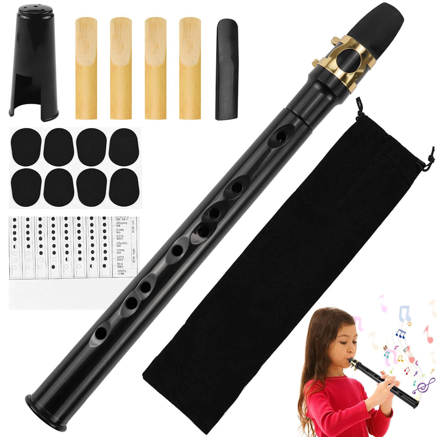 Mini Saxophon Spielbar Tragbares Instrumente Taschensaxophon Schwarz Pocket Saxophone Kit mit Saxophon Blätter Mundstück Tragetasche Zahnpolster Grifftabelle für Erwachsene Kinder Anfänger