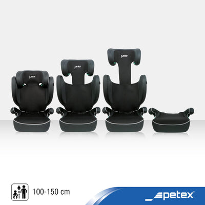 PETEX Auto-Kindersitz mit ISOFIX - Basic Plus i-Size Norm nach ECE R129 für Kinder von ca. 100-150 cm, höhenverstellbarer Kinderautositz in schwarz, 1 Stück