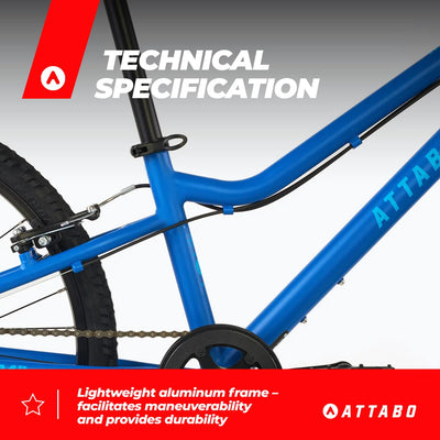 ATTABO Knack 24 – Kinderfahrrad (7–11 Jahre) mit leichtem Aluminiumrahmen (nur 10 kg), 24-Zoll-Rädern, Stahlgabel, für 120–145 cm Körpergröße, ergonomischer Lenker, ideal für Touren und Freizeit