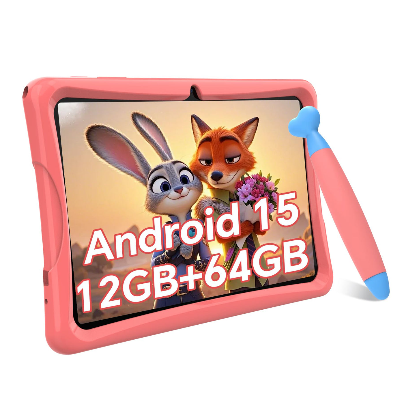 TABWEE Kinder Tablet 10 Zoll, Android 15 mit 12GB RAM + 64GB ROM + 2TB Erweiterbar, 5G WiFi, Widevine L1, 5000mAh, Quad Core, Elterliche Kontrolle, GMS Certified Kids Tablet mit Eva Case