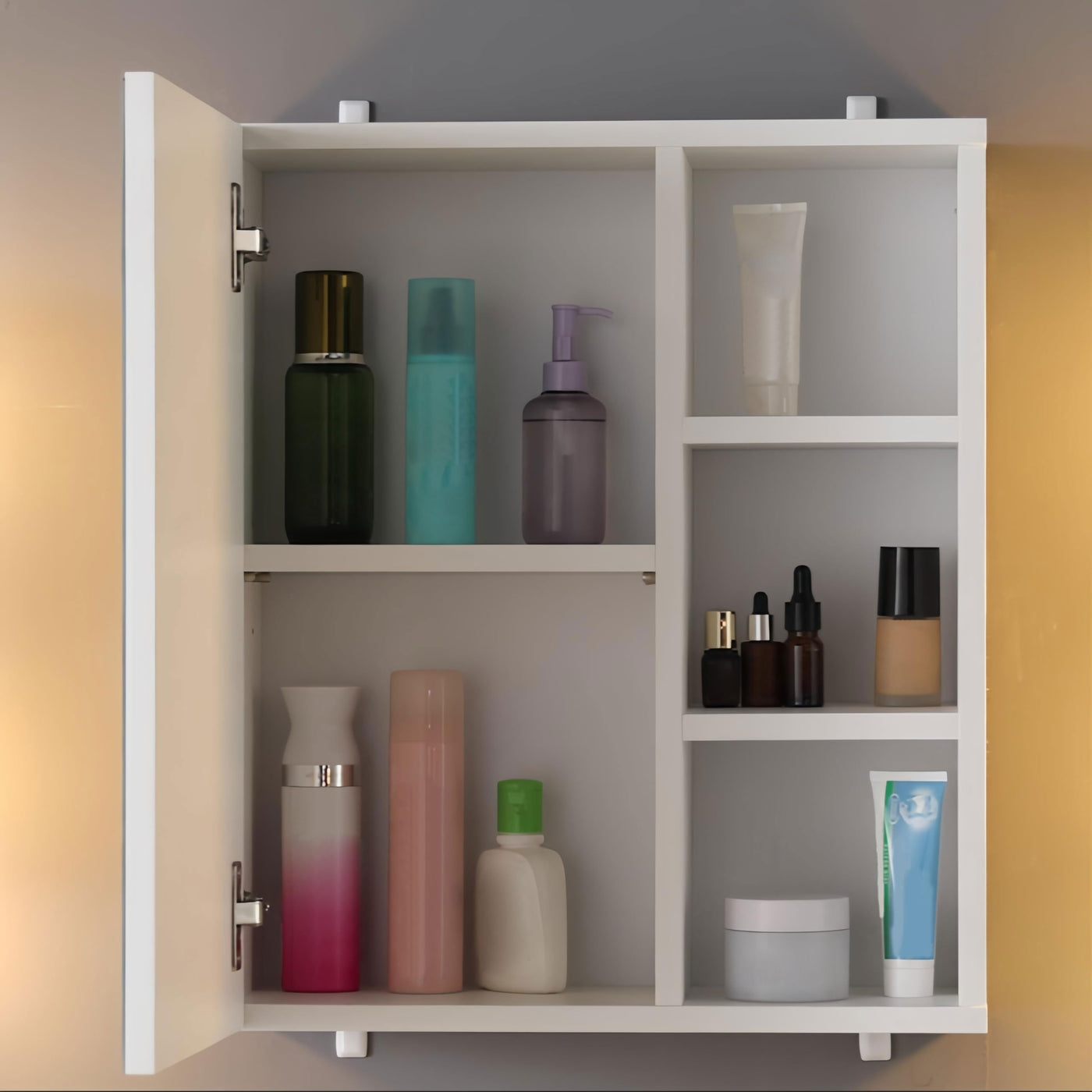 CLIPOP Badezimmer Spiegelschrank,Badezimmerschrank mit Einzeltür Verspiegelt und 2 Einlegeböden,Holz Badschrank Hängend Wandschrank mit Spiegel,45 x 17 x 52 cm