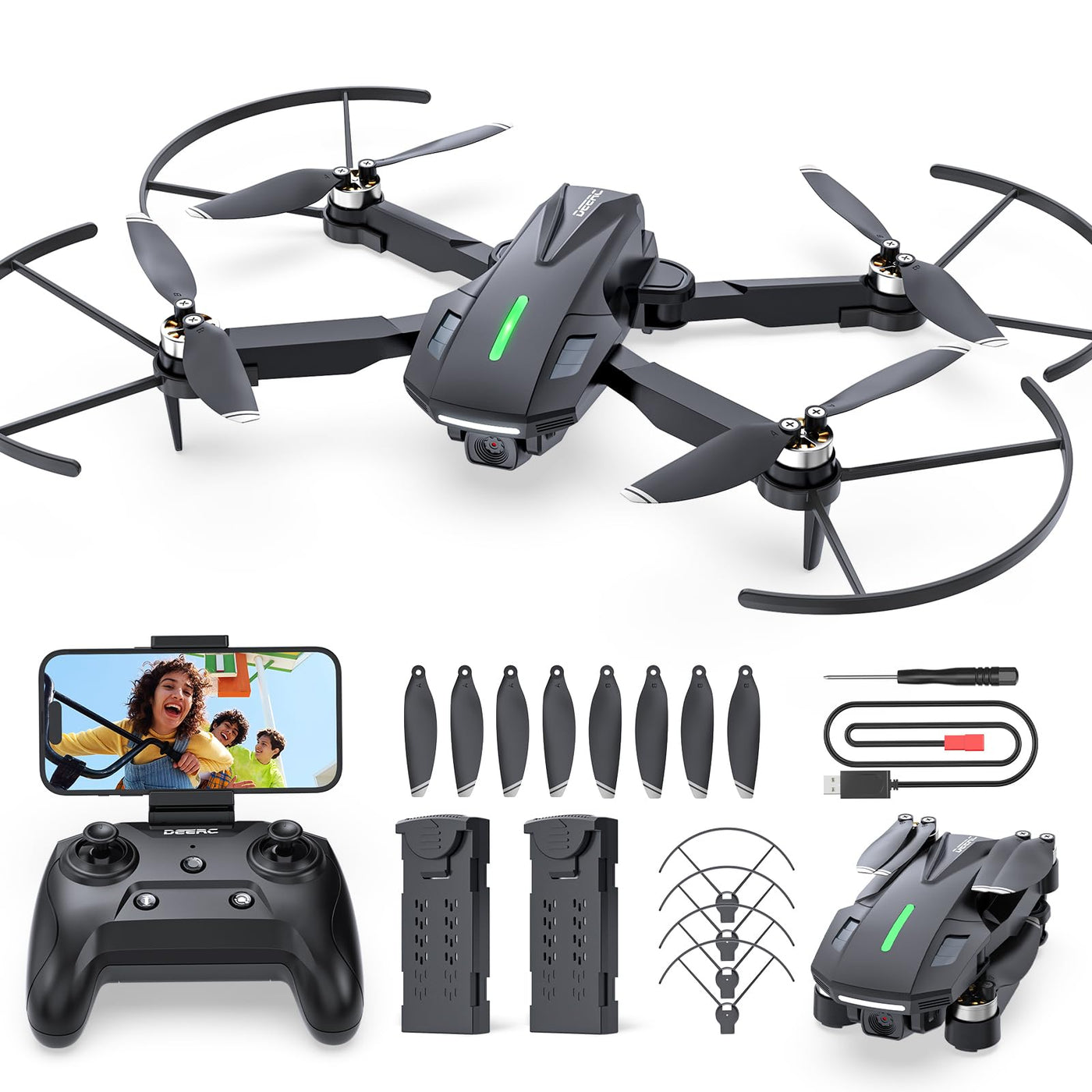 DEERC Drohne mit Kamera 1080P für Kinder, RC Quadrocopter D75 faltbar mit Wifi Übertragung, Lange Flugzeit,Bürstenloser Motor,Höhenhaltung,One Key Start Drohnen Spiel Geschenk für Anfänger Jungend, C0