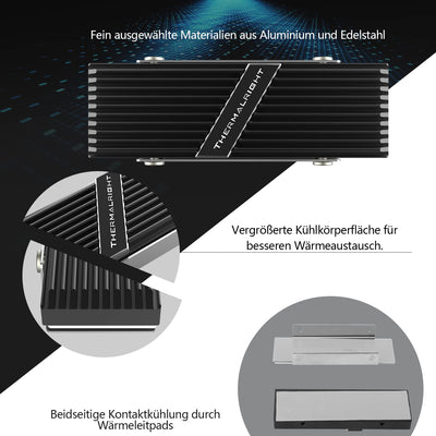 Thermalright TR-M. 2 2280 TYP A B 2280 Kühlkörper für SSD Kühlung M.2 2280 Kühlkörper, Aluminium, mit 2 Wärmeleitfähigkeit, Desktop High Performance SSD Kühler, Schwarz