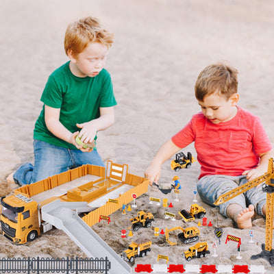 Baufahrzeuge Kinder groß LKW Fahrzeug Spielzeug Geschenke ab 2 3 4 5 Junge Geschenkideen mit Kran Bagger Dampfwalze Planierraupe Lastwagen Betonmischer Konstruktionsfahrzeuge Spielzeug Kinder Jungen