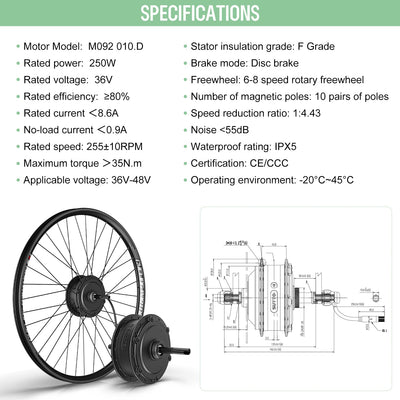 Varstrom 27,5 Zoll Ebike Umbausatz 36V 250W mit optionale Batterie und Display Elektrofahrrad Umbausatz mit 7-Gang Freilauf-Kassette für Freewheel Gearshife E-Bike Hinterrad Bürstenloser Motor