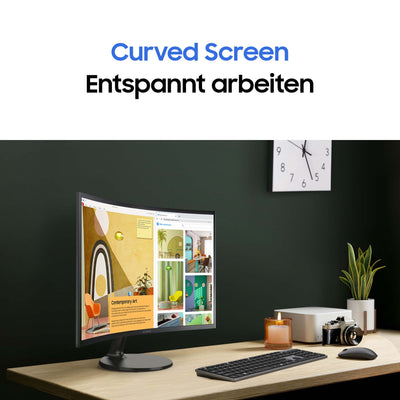 Samsung S36C Essential Monitor S24C364EAU, Curved, 24 Zoll, VA-Panel, Full HD-Auflösung, Eco Saving Plus, AMD FreeSync, 4 ms Reaktionszeit, Bildwiederholrate 75 Hz, Schwarz