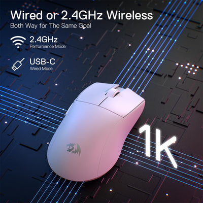 Redragon M916 Kabellose Gaming Maus, 49G Ultra-Light 8K DPI 2.4G Kabellose Gaming-Maus mit ergonomischem Griff, voll programmierbare Tasten, Software unterstützt DIY Keybinds & DPI, Weiß