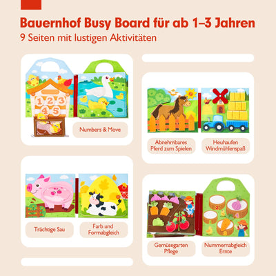 hahaland Busy Board ab 1 Jahr, 3D Filz Bauernhof Quiet Book ab 1 Jahre, Förderung Feinmotorischen Fähigkeiten,Frühes Lernspielzeug für Kinder,Busy Book für Autofahrt,Montessori Spielzeug ab 1 Jahr