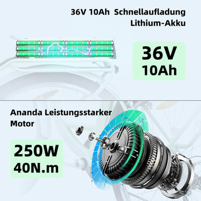 VecoCraft E-Bike City Elektrofahrrad für Herren und Damen 28 Zoll 7-Gang-Modus 3 Fahrmodi mit 10 Ah Akku 36V 250W Heckmotor RH 46 cm (Olivgrün)