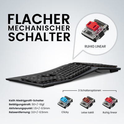 Perixx PERIBOARD-335RD DE, Kabelgebundene ergonomische mechanische Tastatur – Low-Profile Red Linear Switches – Programmierbare Funktion – Kompatibel mit Windows und Mac OS X – Deutsch QWERTZ