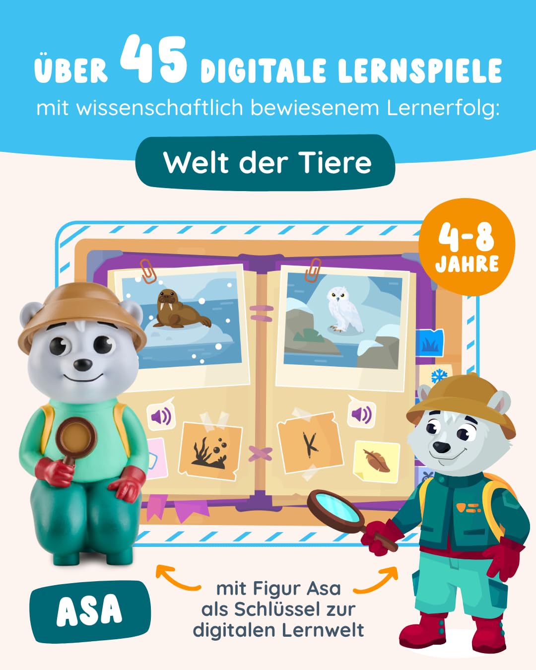 Edurino Figur ASA Welt der Tiere bis 10 (Stufe 2) ab 4 Jahren inkl. App | Innovatives & digitales Lernspiel | Vielfältige Tierwelten erkunden | Lebensräume erforschen
