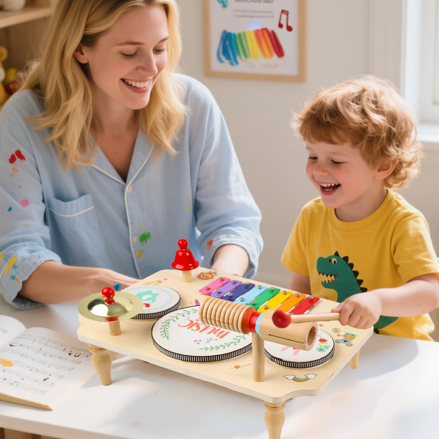LZDMY Schlagzeug Kinder, 11-in-1 Trommel Musikinstrumente für Kinder ab 1 2 3 Jahr mit Xylophon, Kinderspielzeug Holzspielzeug für Ostern Weihnacht Geschenk Junge Mädchen