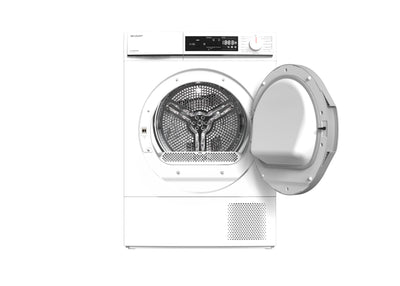 Sharp KD-NHA8S8PW3-DE Wärmepumpentrockner Frontlader, 8 kg, 15 Programme, 30 Min. Kurzprogramm, Schontrommel, LED-Innenbeleuchtung, Kindersicherung, Weiß