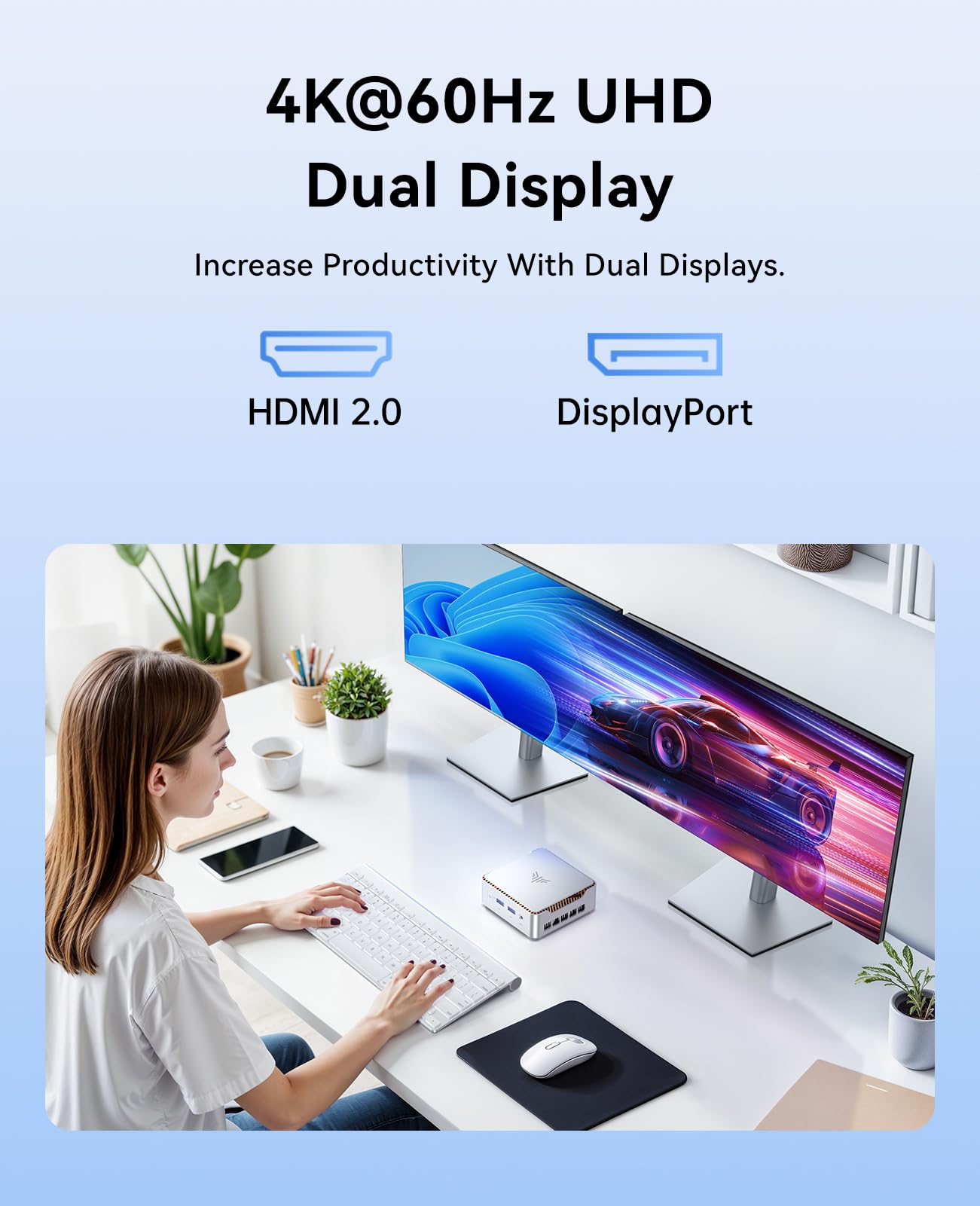 NiPoGi E2 Mini PC W-11 Pro, Ιntel Twin Lake N150(bis zu 3,6 GHz, 6 W TDP), 16 GB DDR4 512 GB M.2 SSD Mini Desktop Computer, 4K Dual Display, HDMI 2.0, DP, Dual-WiFi, VESA-Halterung für Schule, Büro.