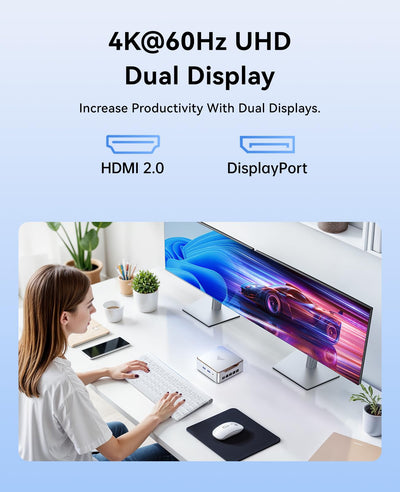 NiPoGi E2 Mini PC W-11 Pro, Ιntel Twin Lake N150(bis zu 3,6 GHz, 6 W TDP), 16 GB DDR4 512 GB M.2 SSD Mini Desktop Computer, 4K Dual Display, HDMI 2.0, DP, Dual-WiFi, VESA-Halterung für Schule, Büro.