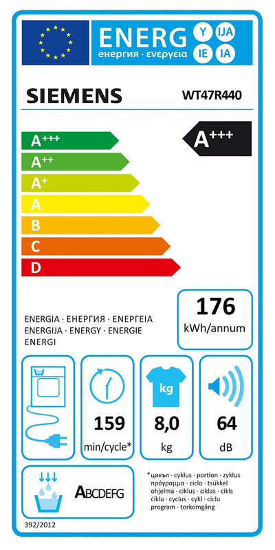 Siemens WT47R440 Wärmepumpentrockner für 8 kg Wäsche, iQ500, 176 kWh pro Jahr, speedPack, autoDry, Outdoor-Programm, Weiß