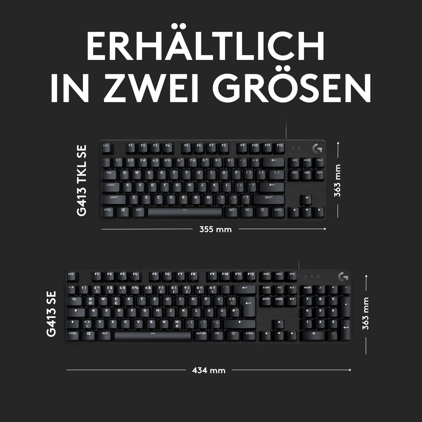 Logitech G413 SE Mechanische Gaming-Tastatur - Mit Hintergrundbeleuchtung, taktilen mechanischen Schaltern, Anti-Ghosting, Kompatibel mit Windows, macOS, Deutsches QWERTZ-Layout - Schwarz