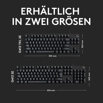 Logitech G413 SE Mechanische Gaming-Tastatur - Mit Hintergrundbeleuchtung, taktilen mechanischen Schaltern, Anti-Ghosting, Kompatibel mit Windows, macOS, Deutsches QWERTZ-Layout - Schwarz