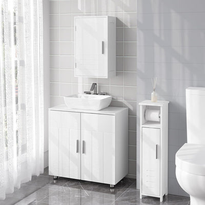 EUGAD Waschbeckenunterschrank,Unterschrank, Waschtischunterschrank, Badezimmerschrank mit 2 Türen,Verstellbarer Trennwand, Metallscharnieren, Landhausstil Weiß 60x60x30 cm