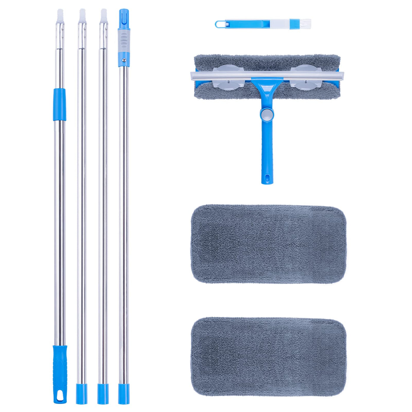 Mitclear 3,7m Teleskop Fensterwischer Abzieher Set, Langer Glas Fensterreiniger mit Verlängerungsstange und Gummilippe (31cm) für hohe Fenster im Innen- und Außenbereich