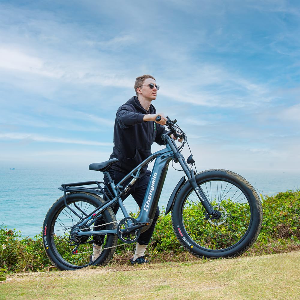 Shengmilo MX05 E Bike Herren Elektrofahrrad 26 Zoll E-Mountainbike Vollfederung E-Bike 48V 17.5Ah Akku 7 Gang Schaltwerk Pedelec Elektrisches Fahrrad mit Fat Tire