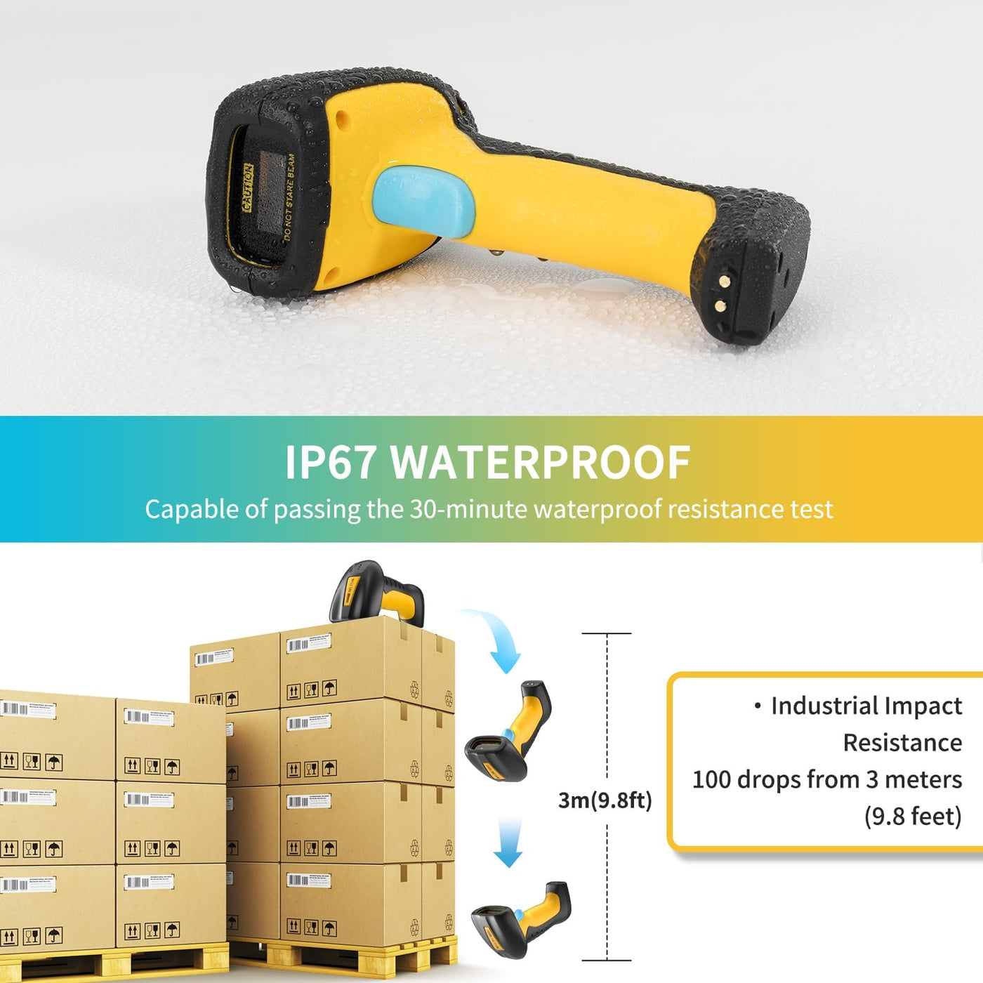 NETUM Verbesserter QR Industrie Bluetooth Barcode Scanner mit Ladestation, kabelloser 2D-1D-Barcode-Leser, Fallschutz, stoßfest, staubdicht, Freisprecheinrichtung für Windows Mac Android iOS (NT-1200)