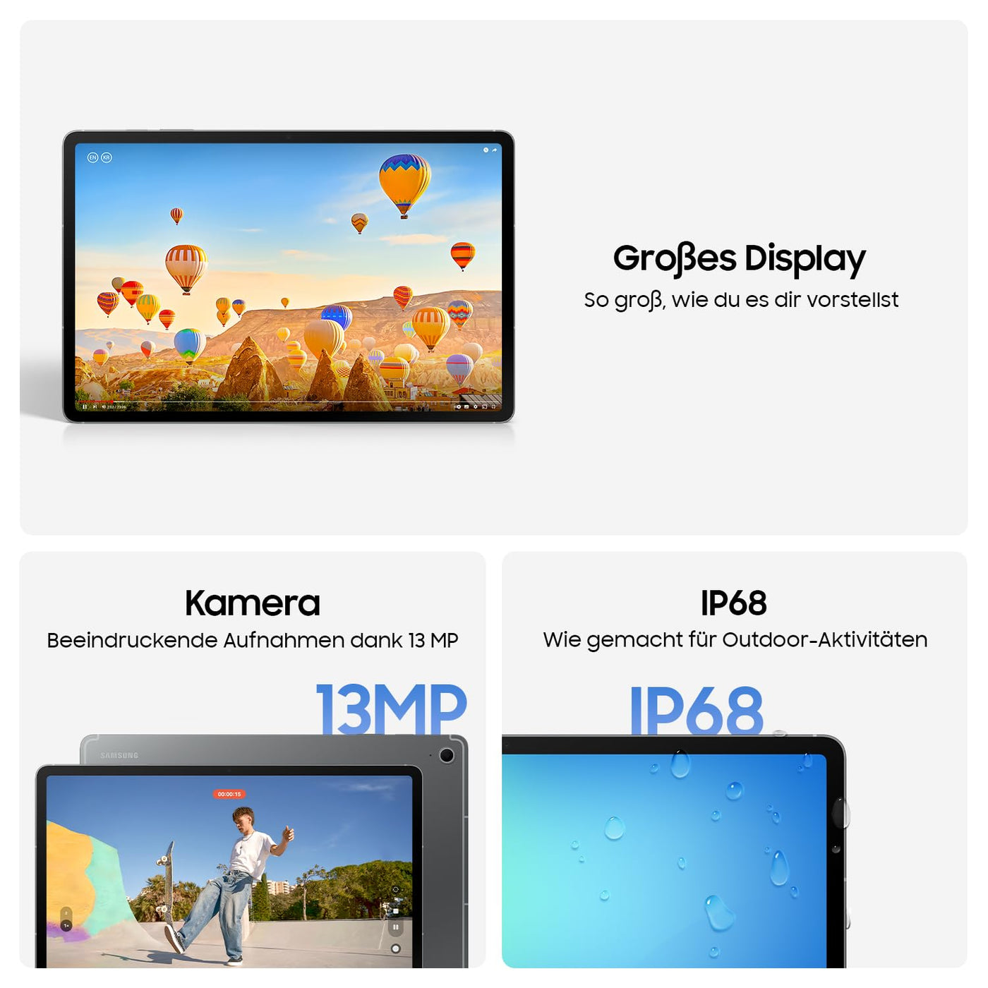Samsung Galaxy S10 FE+ AI-Tablet, Android Tablet, 256 GB Speicher, 12 GB RAM, 33,28 cm/13,1" Display, Inkl. S Pen, Wi-Fi, Lange Akkulaufzeit, Gray, 36 Monate Herstellergarantie [Exklusiv auf Amazon]