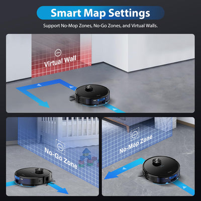 Tikom L9000 Plus Saugroboter mit Wischfunktion, Selbstentleerung, 60-Tage-Kapazität, Home-Mapping, Zeitplan, WLAN/App, 6000 Pa, 150Mins Max., LiDAR-Navigation Roboter Staubsauger für Haustiere, Hartb