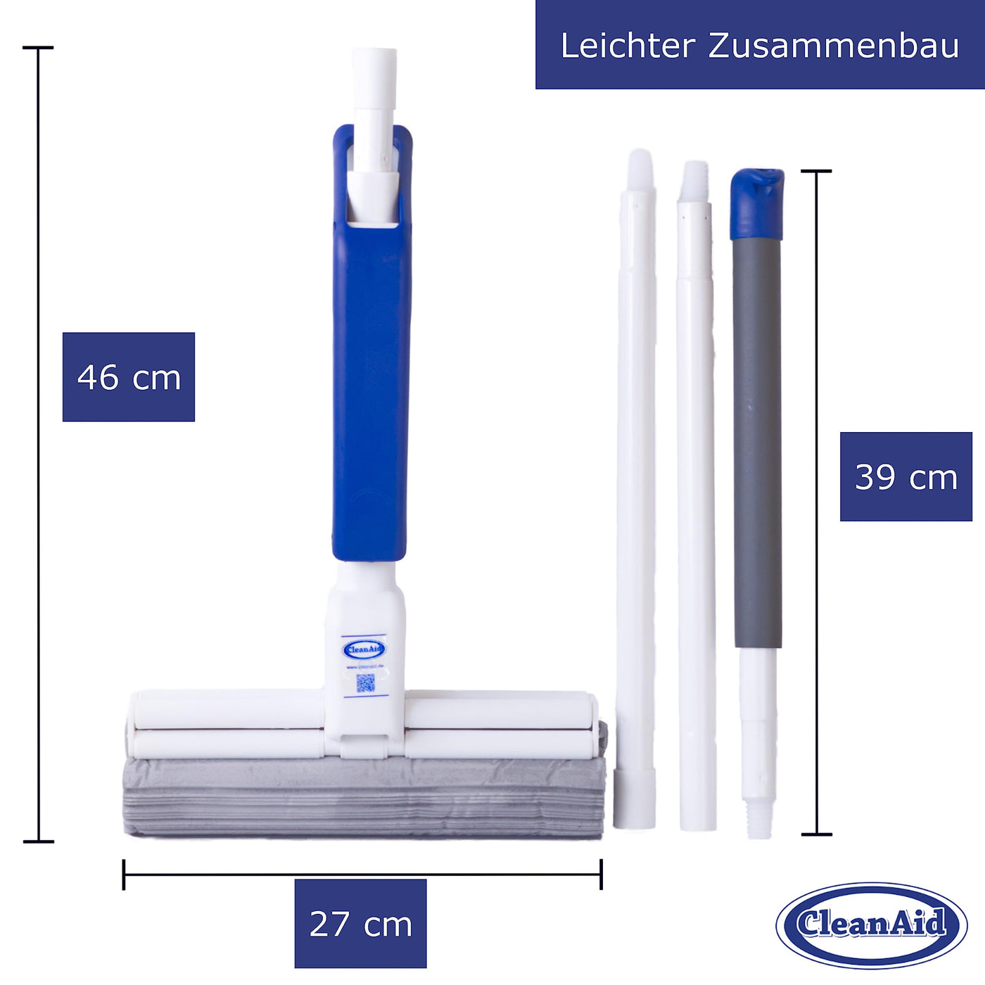 CleanAid OneTouch Magic Wischmopp Bodenwischer - saugstarker PVA Schwamm - Schwammwischmopp mit Auswringfunktion - Tierhaarentferner, optimal für alle glatten Oberflächen, Fliesen, Laminat, Holzboden