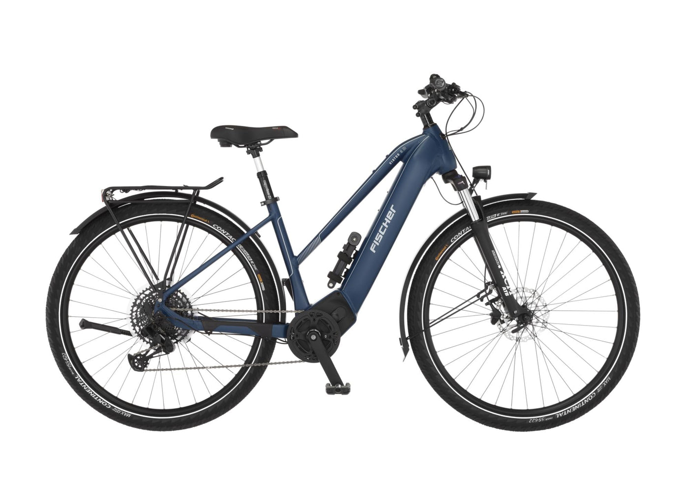 FISCHER E-Bike Trekking VIATOR 8.0i, Elektrofahrrad für Damen und Herren, RH 45 cm, Mittelmotor 90 Nm, 36 V Akku, sattblau