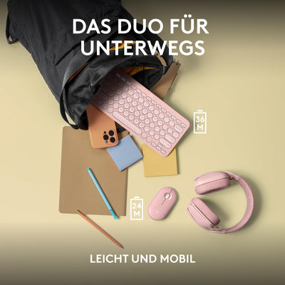 Logitech Pebble 2 Combo, kabellose Tastatur und Maus, leise und mobil, anpassbar, Logi Bolt, Bluetooth, Easy-Switch für Windows, macOS, iPadOS, Chrome - Deutsches QWERTZ-Layout, Rosa