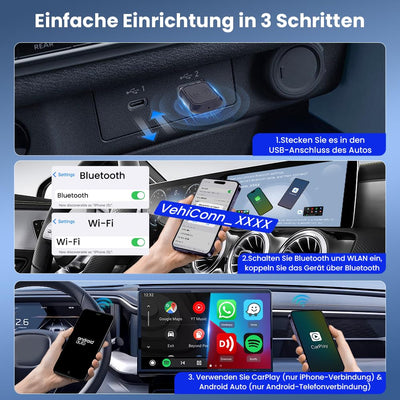 Carlinkit 2025 Wireless CarPlay & Android Auto Adapter, Upgrade Wired Connection to Wireless, Plug & Play mit USB-A/Type-C, funktioniert mit iPhone iOS 10+ & Android 11.0+