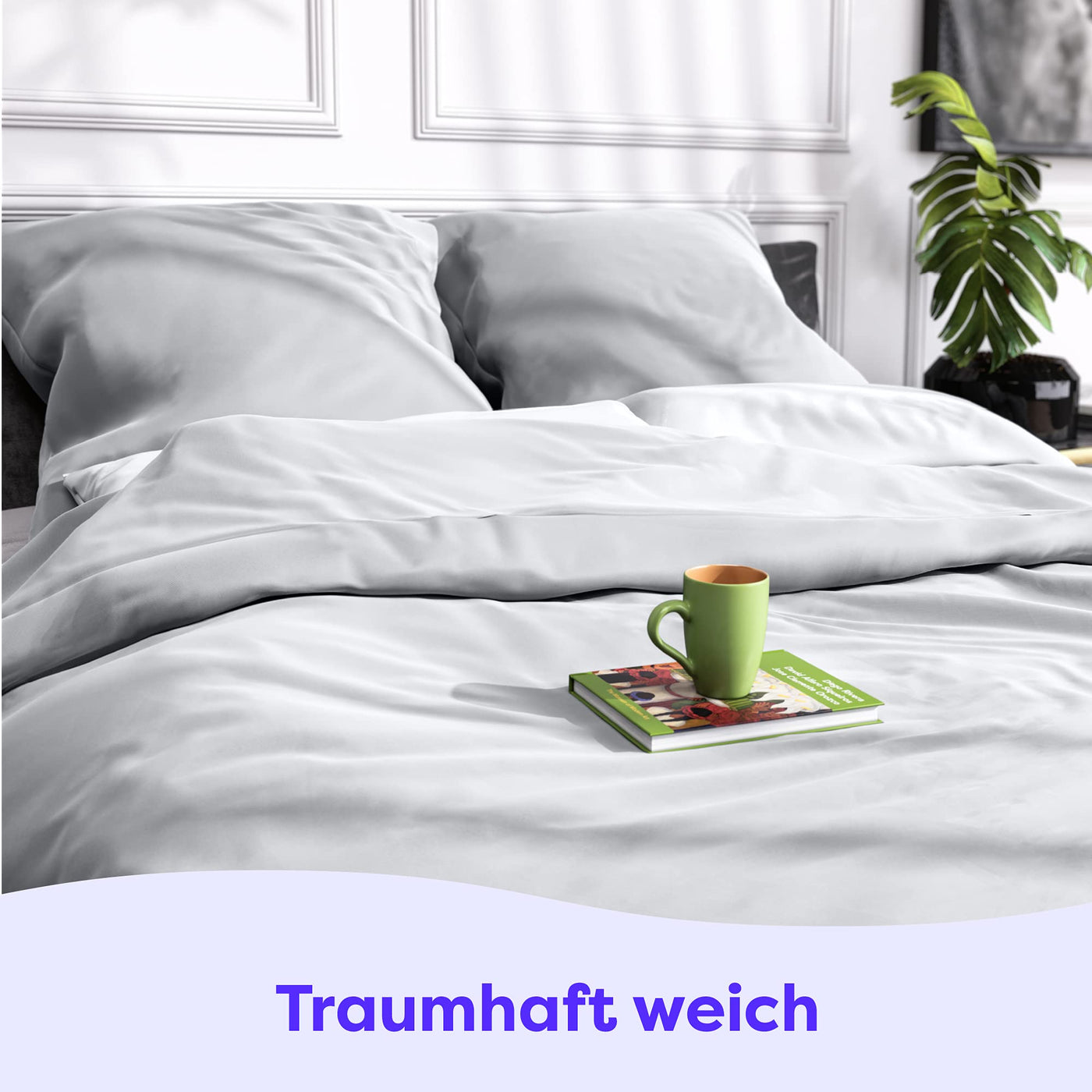 Wolkenfeld Mako Satin Bettwäsche 200x220-100% Baumwolle - Traumhaft weiche Bettwäsche-Sets - 1x Bettbezug 200x220cm + 2X Kissenbezug 80x80 - Hellgrau