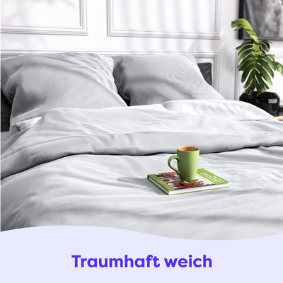 Wolkenfeld Mako Satin Bettwäsche 200x220-100% Baumwolle - Traumhaft weiche Bettwäsche-Sets - 1x Bettbezug 200x220cm + 2X Kissenbezug 80x80 - Hellgrau