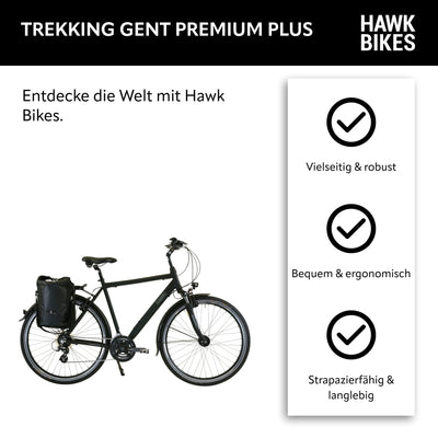 HAWK Trekking Gent Premium Plus Fahrrad Herren inkl. Tasche, 57 cm I Bike mit Microshift 24 Gang Kettenschaltung & Beleuchtung I Allrounder I Schwarz