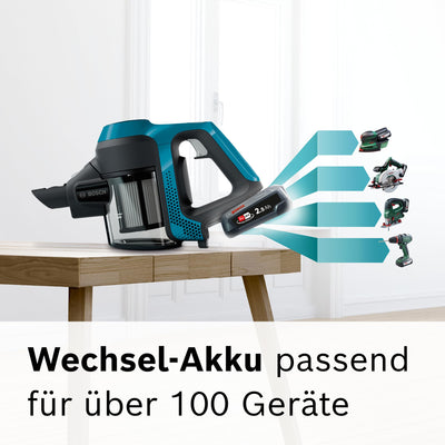 Bosch Akku-Staubsauger Unlimited Serie 6 BKS6111P, kabelloser Handstaubsauger, beutellos, leicht, Hygiene-Filter, hohe Saugleistung, Lange Laufzeit, Fugendüse, alle Bodenarten, blau