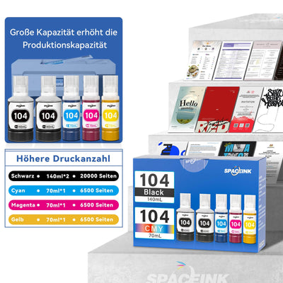 Spaceink Tinte 104 Multipack kompatibel für Epson 104 Tinte ET-4800 ET-4810 ET-2810 ET-2820 ET-2811 ET-2812 ET-2814 ET-2815 ET-2821 ET-2710 ET-2711 ET-2712 Drucker (2Schwarz, C, M, Gelb)