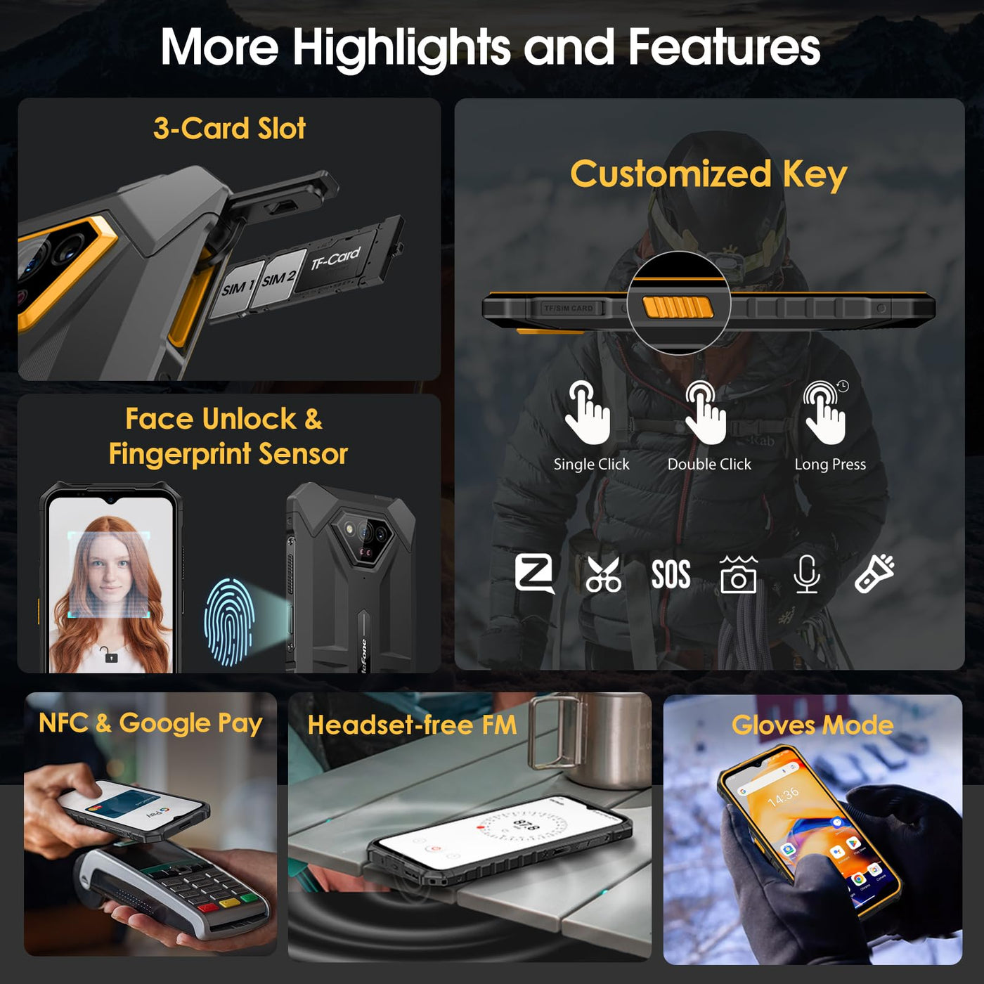 Ulefone Armor X13 Outdoor Smartphone 50MP+24MP Nachtsicht 12GB + 64GB/256GB SD, Octa Core 6320mAh 6,52'' Android 13 IP68 Handy ohne vertrag 4G Dual SIM Fingerabdruck ID NFC GPS-2 Jahre Garantie Orange