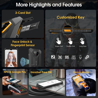 Ulefone Armor X13 Outdoor Smartphone 50MP+24MP Nachtsicht 12GB + 64GB/256GB SD, Octa Core 6320mAh 6,52'' Android 13 IP68 Handy ohne vertrag 4G Dual SIM Fingerabdruck ID NFC GPS-2 Jahre Garantie Orange