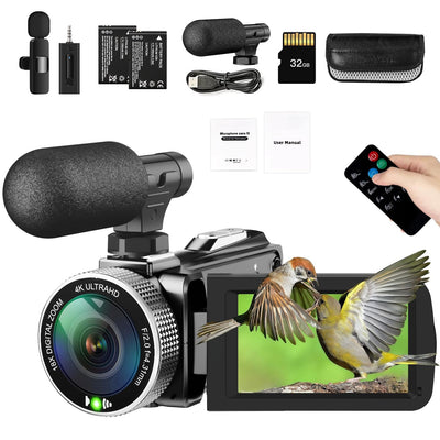 4K Videokamera 48MP 60FPS Camcorder für YouTube, FHD1080P Video Vlogging Kamera Recorder /18X Digital Zoom /3.0'' 270°Rotation IPS Bildschirm Kamera Camcorder, mit Fernbedienung 2 Batterien/SD Karte