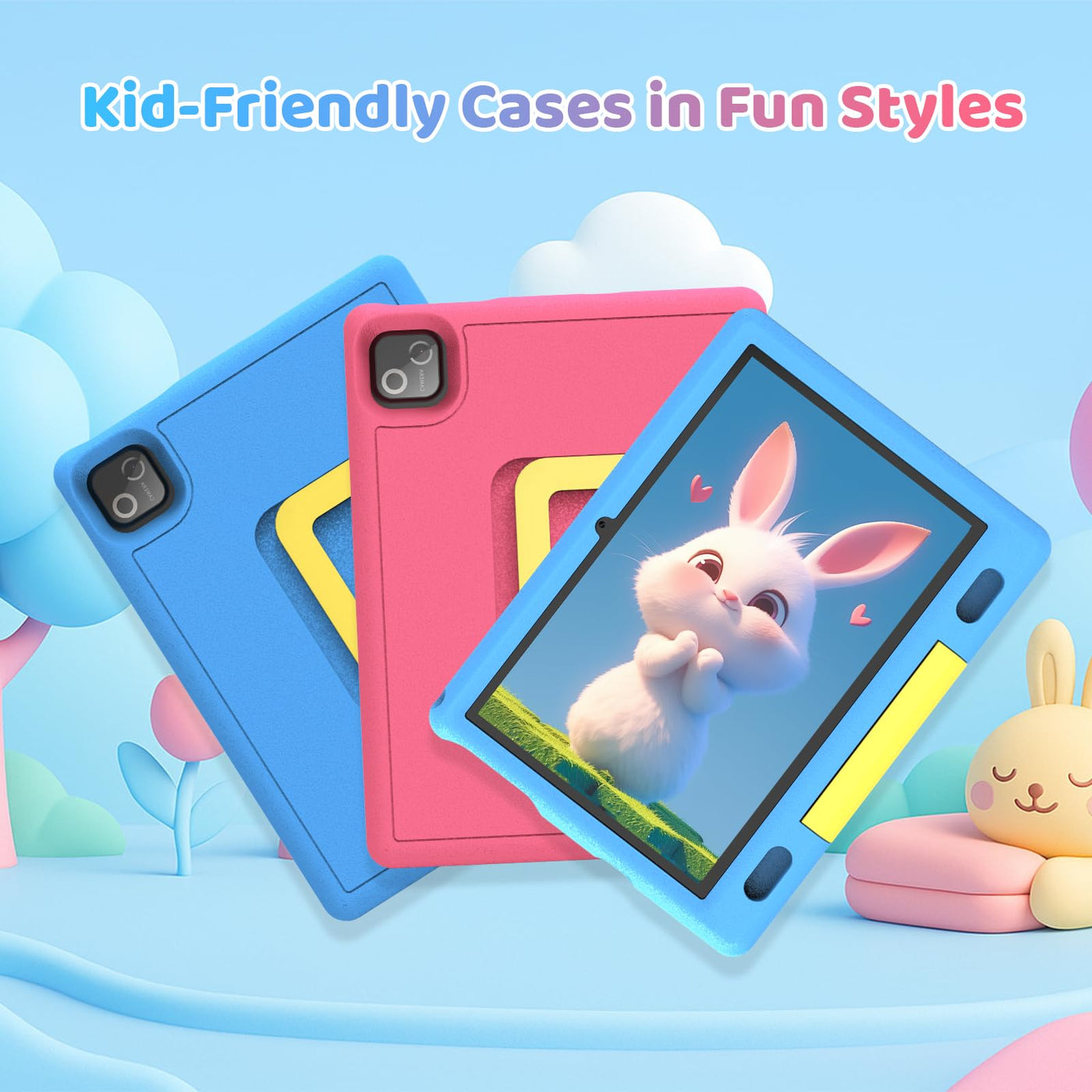 Ainmel Kinder Tablet 10 Zoll Octa-Core Android 14 Tablet für Kinder, 16GB+128GB (1TB TF), Kindersicherung, WiFi 6/Bluetooth 5.3, Widevine L1 mit Kindersicheres Gehäuse -Rosa