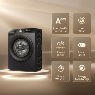 Hisense WF3S8043BB3 Waschmachine mit Dampffunkunktion, 8 kg, 1400 U,min, WIFI, ConnectLife, Power JetWash, Anti-Allergie Programm, Aqua Stop, Auto Wash, Quick Wash, EEK A-30 Prozent