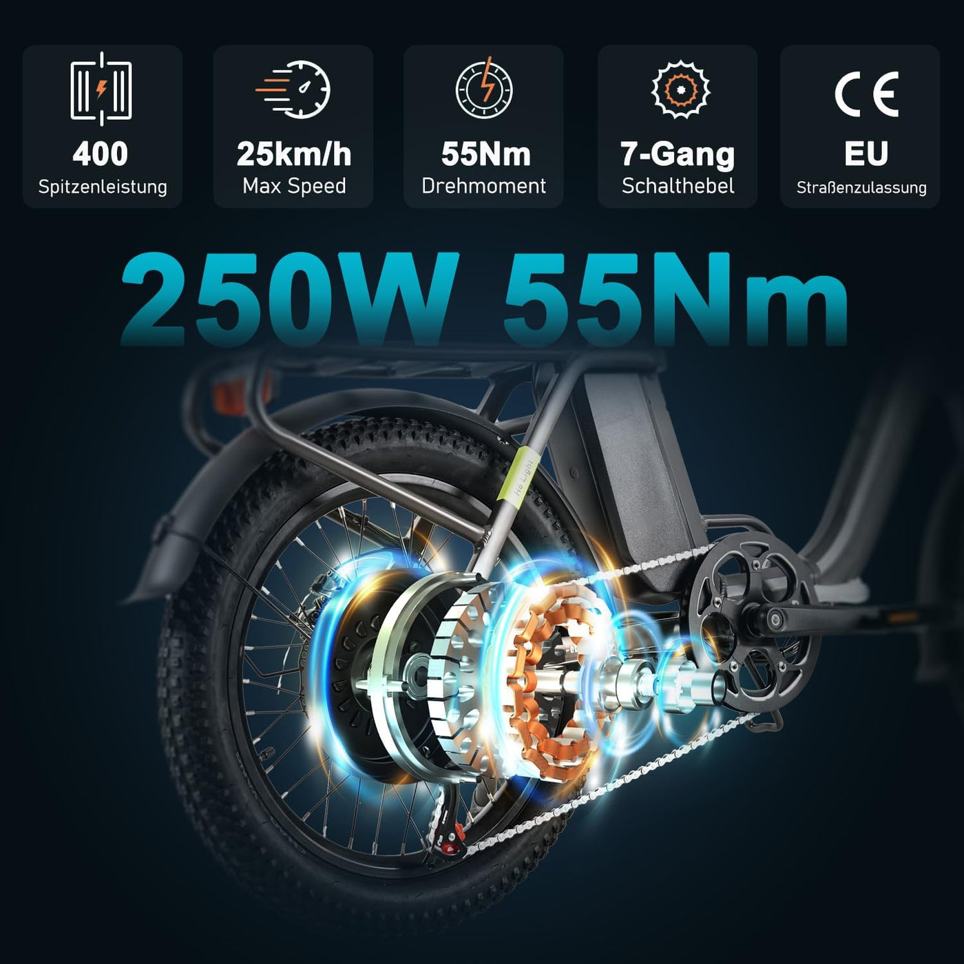 HANEVEAR H6-Light E Bike Klapprad, Elektrofahrräder mit Drehmomentsensor | 48V 14,5Ah Akku bis zu 120km+ | 55N.m 250W-Motor | 3.0'' Fat E-Bike, Off-Road Pedelec EBike Herren Damen (Grau Mit Frontkorb)