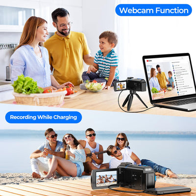 Videokamera 4K, 48MP Camcorder Vlogging Camera für YouTube, 16X Digitalzoom Nachtsicht Vlog Kamera, 3" 270° drehbarer Touchscreen Webcam Video Camera 4K mit 32GB SD-Karte, Fülllicht, Fernbedienung