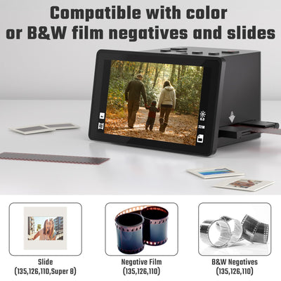 Digitaler Film- und Diascanner mit großem 5-Zoll-LCD-Display, Negativscanner und Dia Scanner zum Digitalisieren, konvertiert 135, 126 KPK, 110 Negative und Super 8-Film in 22 MP JPEG.