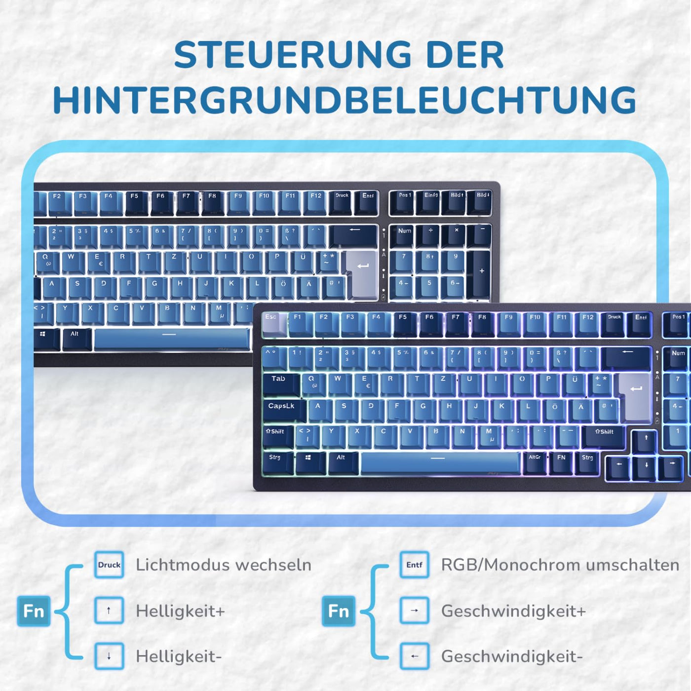 RK ROYAL KLUDGE RK98 Mechanische Tastatur Kabellose Gaming Tastatur 2.4G/Bluetooth 5.1/USB-C RGB Hinterleuchtet Deutsches Layout QWERTZ 100 Tasten Hot Swappable Braune Schalter, Blau