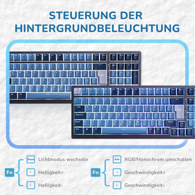 RK ROYAL KLUDGE RK98 Mechanische Tastatur Kabellose Gaming Tastatur 2.4G/Bluetooth 5.1/USB-C RGB Hinterleuchtet Deutsches Layout QWERTZ 100 Tasten Hot Swappable Braune Schalter, Blau