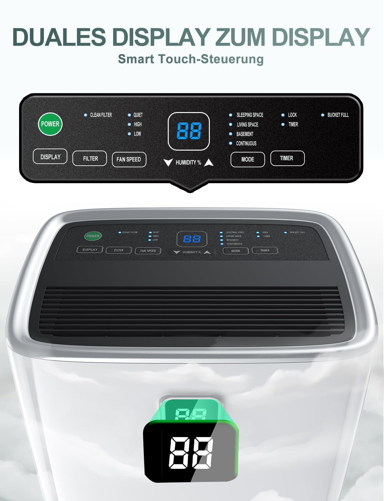 Luftentfeuchter Elektrisch 30L/24H, Mit Feuchtigkeitssensor und LED-Anzeige, Raumgröße ca.300m³/100m², 4L Wassertank und Abflussrohr, 24H Timer, für Gegen Feuchtigkeit, Schimmel und Wäschetrocknung