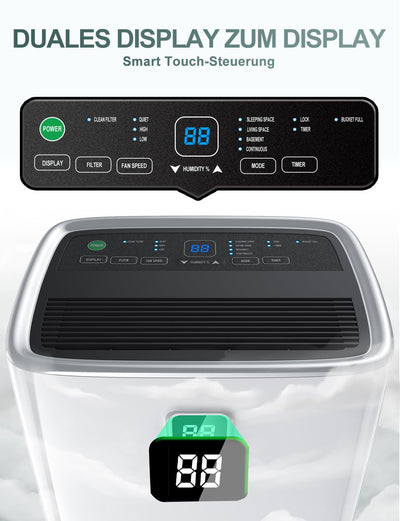 Luftentfeuchter Elektrisch 30L/24H, Mit Feuchtigkeitssensor und LED-Anzeige, Raumgröße ca.300m³/100m², 4L Wassertank und Abflussrohr, 24H Timer, für Gegen Feuchtigkeit, Schimmel und Wäschetrocknung